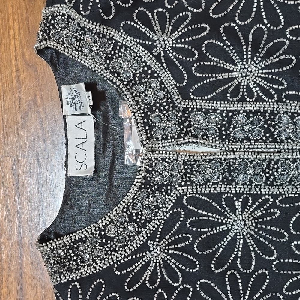 Scala Black Beaded Floral Cropped Jacket - Picture 2 of 12